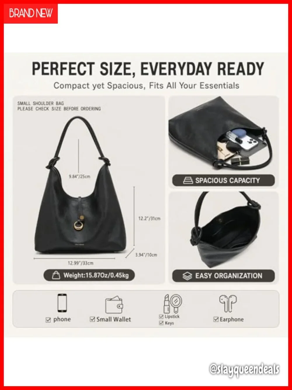 Vegan leather hobo bag with detachable pouch, slouchy shoulder purse